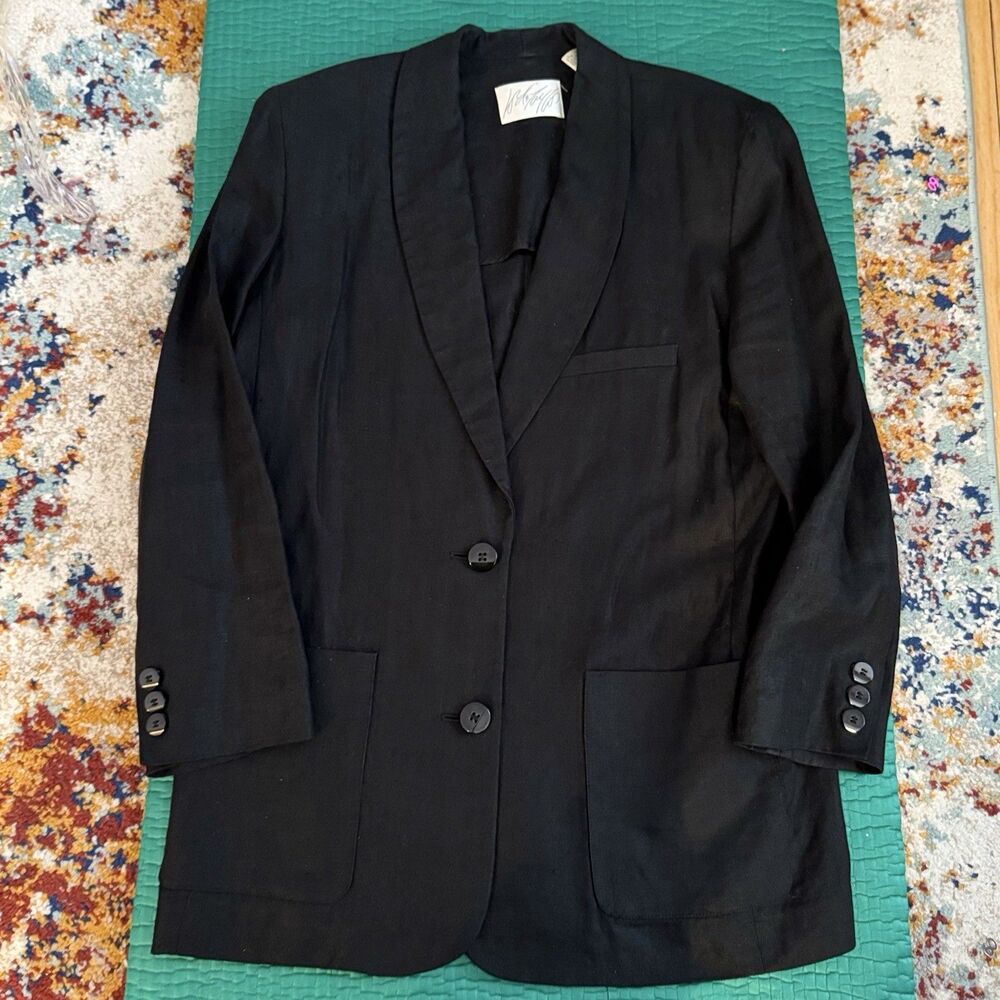 VINTAGE Lord & Taylor Black 100% Linen Blazer Jacket Sz 6 Old Money Mint Cond.
